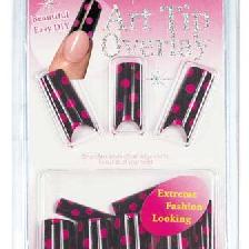 FAUX ONGLES OVERLAY-TIP X24 NOIR POIS ROUGE SINA 